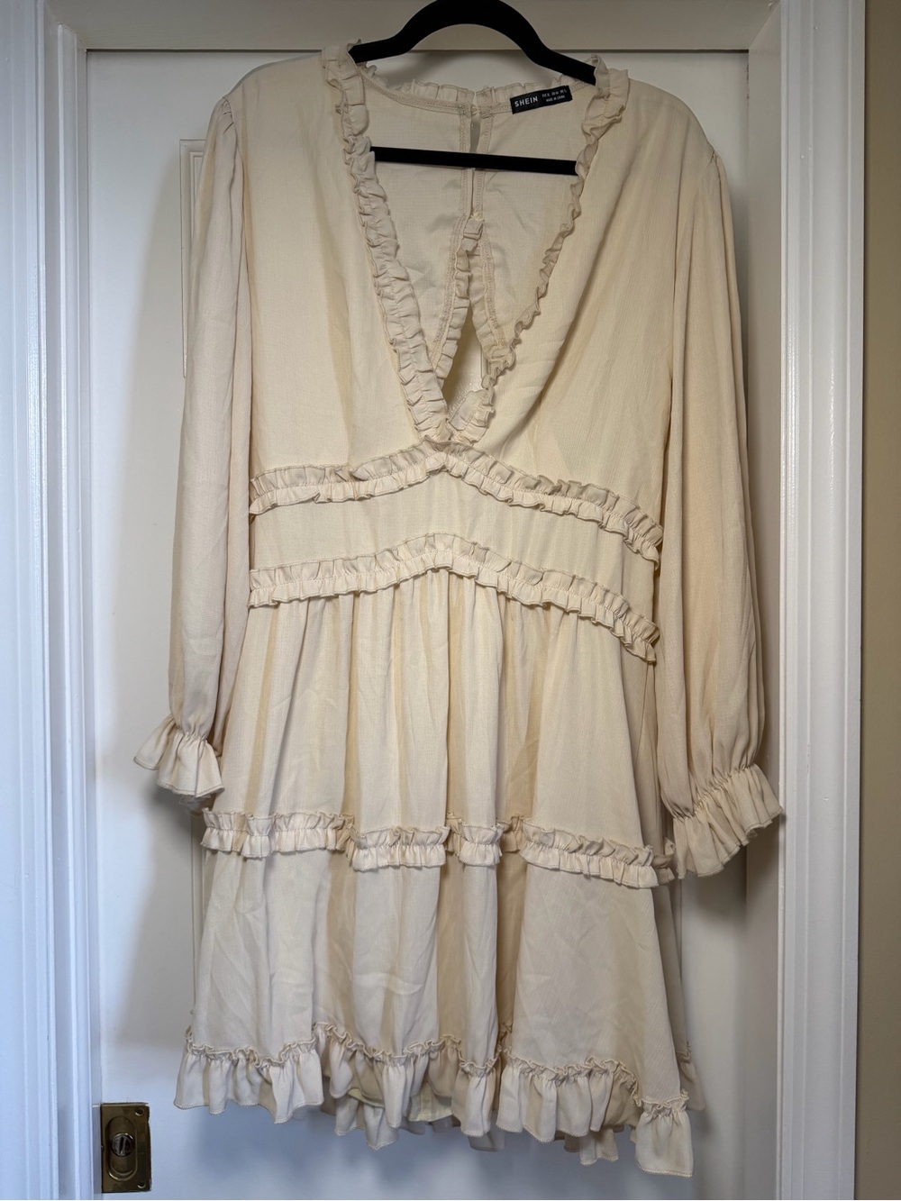 SHEIN Cream Ruffle V‑Neck Mini Dress